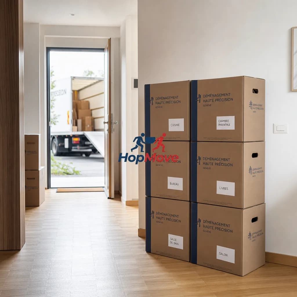 A professional using a monte-meuble to move fragile and valuable items in Dardagny, Switzerland.