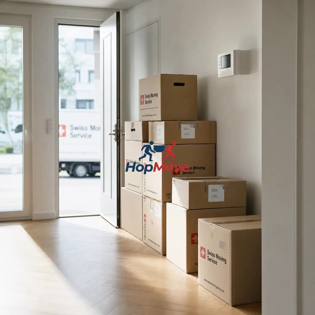 A moving scene in Lausanne showcasing professional movers working efficiently